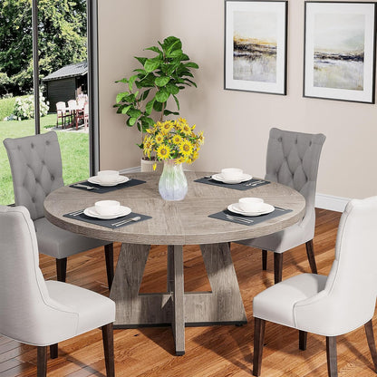 round Dining Table for 4, Grey Kitchen Table 47 Inch Farmhouse Wood Kitchen Dinning Table for Kitchen Living Room