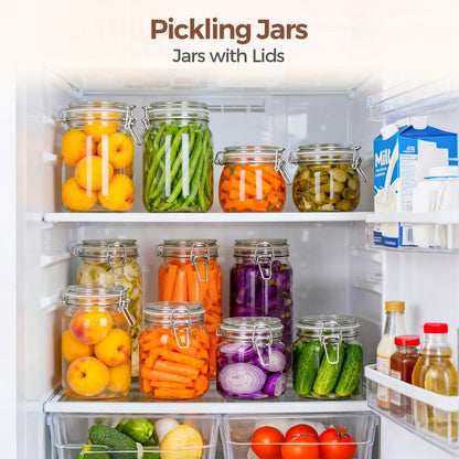 Airtight Glass Canister Set of 3 with Lids 34Oz Food Storage Jar Square - Storage Container with Clear Preserving Seal Wire Clip Fastening for Kitchen Canning Cereal,Pasta,Sugar,Beans,Spice