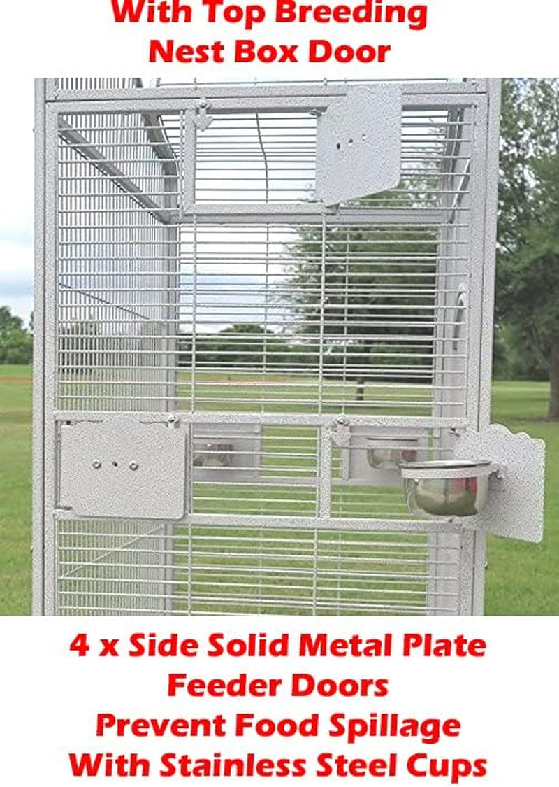 Extra Large Rolling Parrot Cage with Playtop for Macaws, Cockatoos, African Greys, and Amazons (32" L x 23" W x 66" H, Whitevein)