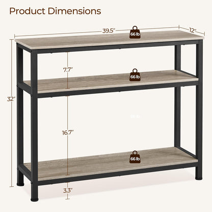 40-Inch Console Table with Storage Shelves and Metal Frame, Gray Wood Entryway and Living Room Table