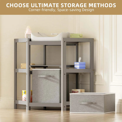 Children's Corner Gray Diaper Changing Station with Contoured Pad, Laundry Hamper, and Storage Bin
