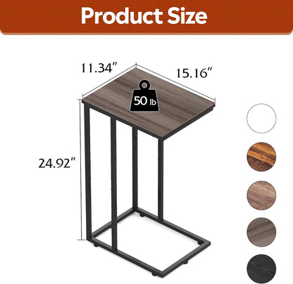 Small Side Table, C Shaped End Table for Couch, Sofa and Bed, Tv Tray Table That Slides under for Living Room, Bedroom, Bedside, Gray and Black