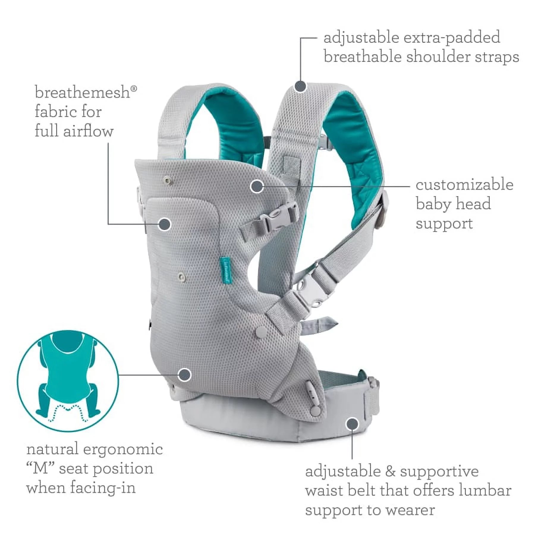 4-in-1 Convertible Baby Carrier with 4 Positions, Accommodates Weights from 8 to 32 lbs, White