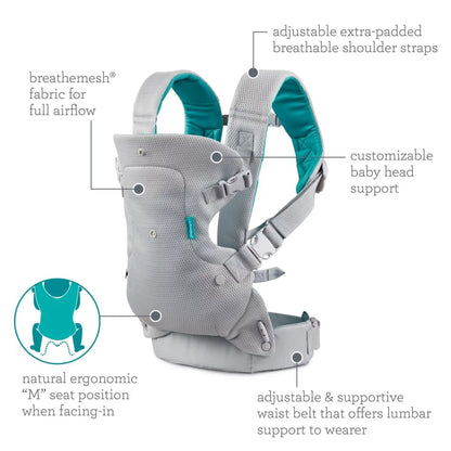 4-in-1 Convertible Baby Carrier with 4 Positions, Accommodates Weights from 8 to 32 lbs, White