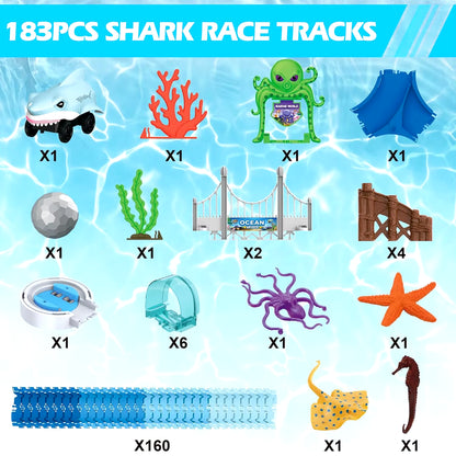 Shark-Inspired Flexible Race Car Track Set for Children Aged 3 and Above - Encouraging STEM Learning with Bendable Racetrack Vehicles