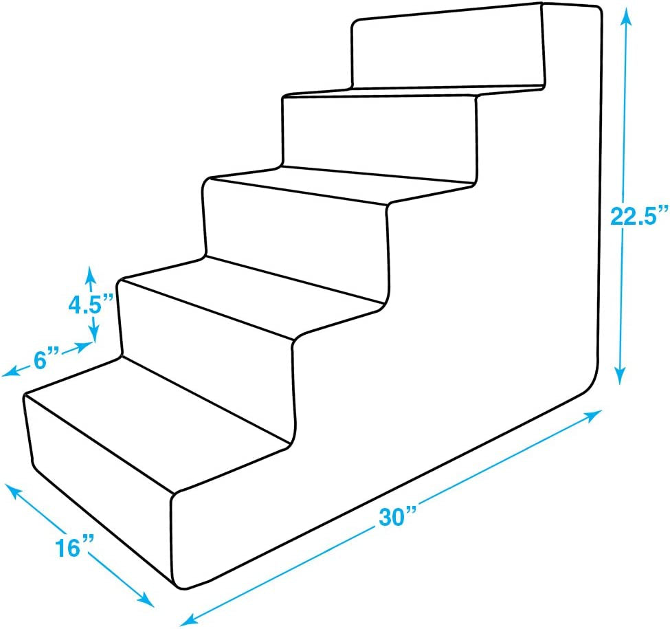 Dog Stairs for Small Dogs & Cats, Foam Pet Steps Portable Ramp for Couch Sofa and High Bed Non-Slip Balanced Indoor Step Support, Paw Safe No Assembly - Dark Brown, 5-Step