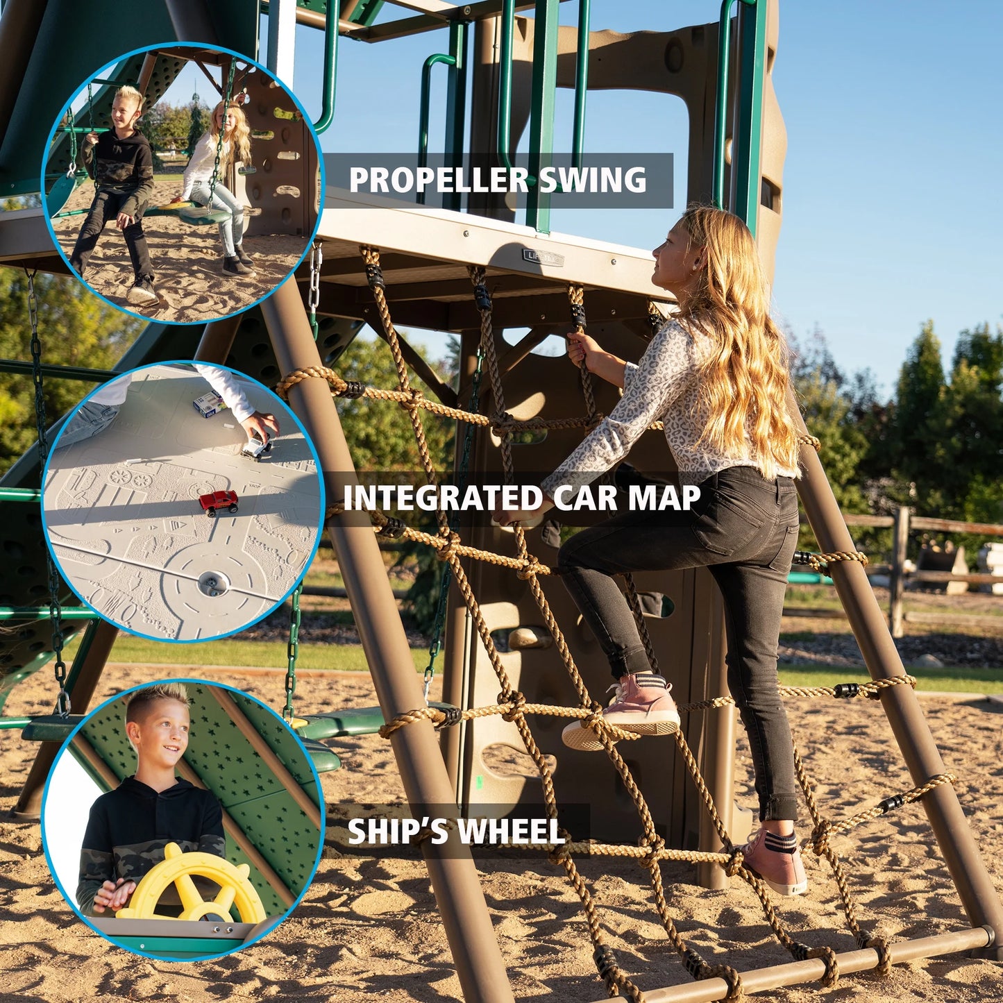 Kid'S Big Stuff Swing Set with Toddler Bucket Swing and Kid'S Almond Picnic Table (91109)
