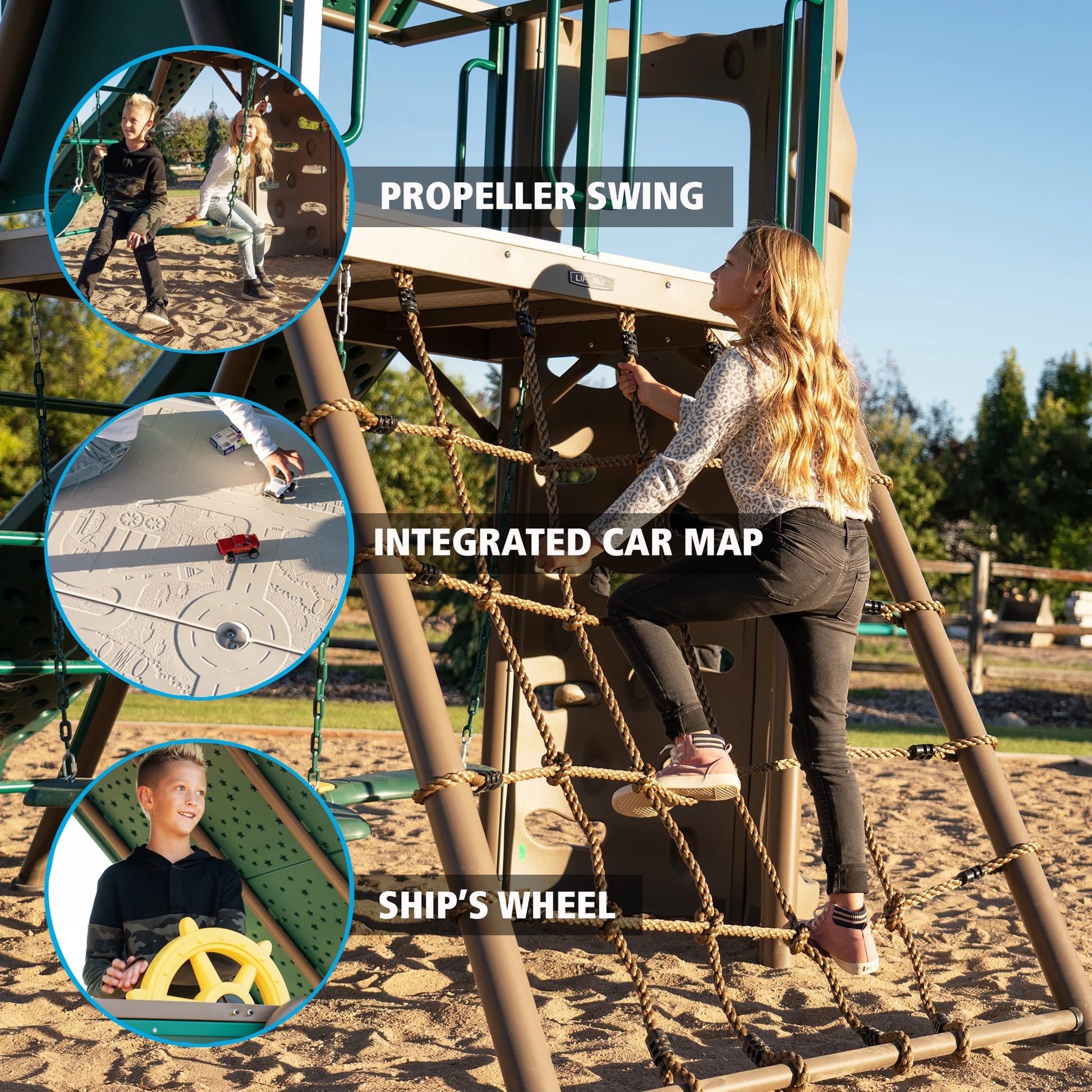 Kid'S Big Stuff Swing Set with Toddler Bucket Swing and Kid'S Almond Picnic Table (91109)