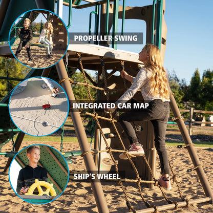 Kid'S Big Stuff Swing Set with Toddler Bucket Swing and Kid'S Almond Picnic Table (91109)