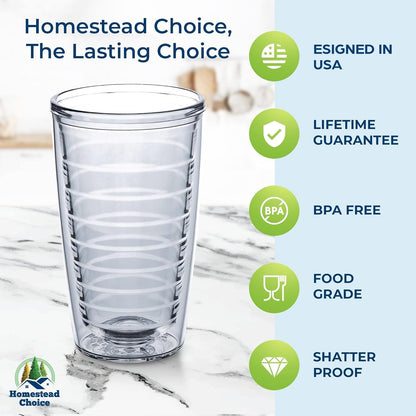 16Oz Insulated Tumblers Plastic Keeps Drinks Cold & Hot, 4Pack Double Walled Clear Insulated Drinking Glasses Cup, Bpa-Free, Reusable, Camping, Travel, Kitchen, Party