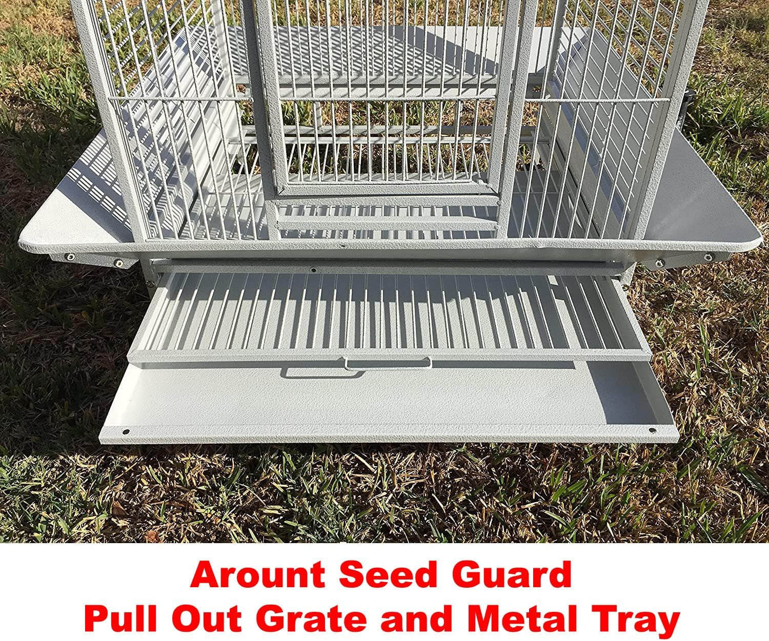 Extra Large Rolling Parrot Cage with Playtop for Macaws, Cockatoos, African Greys, and Amazons (32" L x 23" W x 66" H, Whitevein)