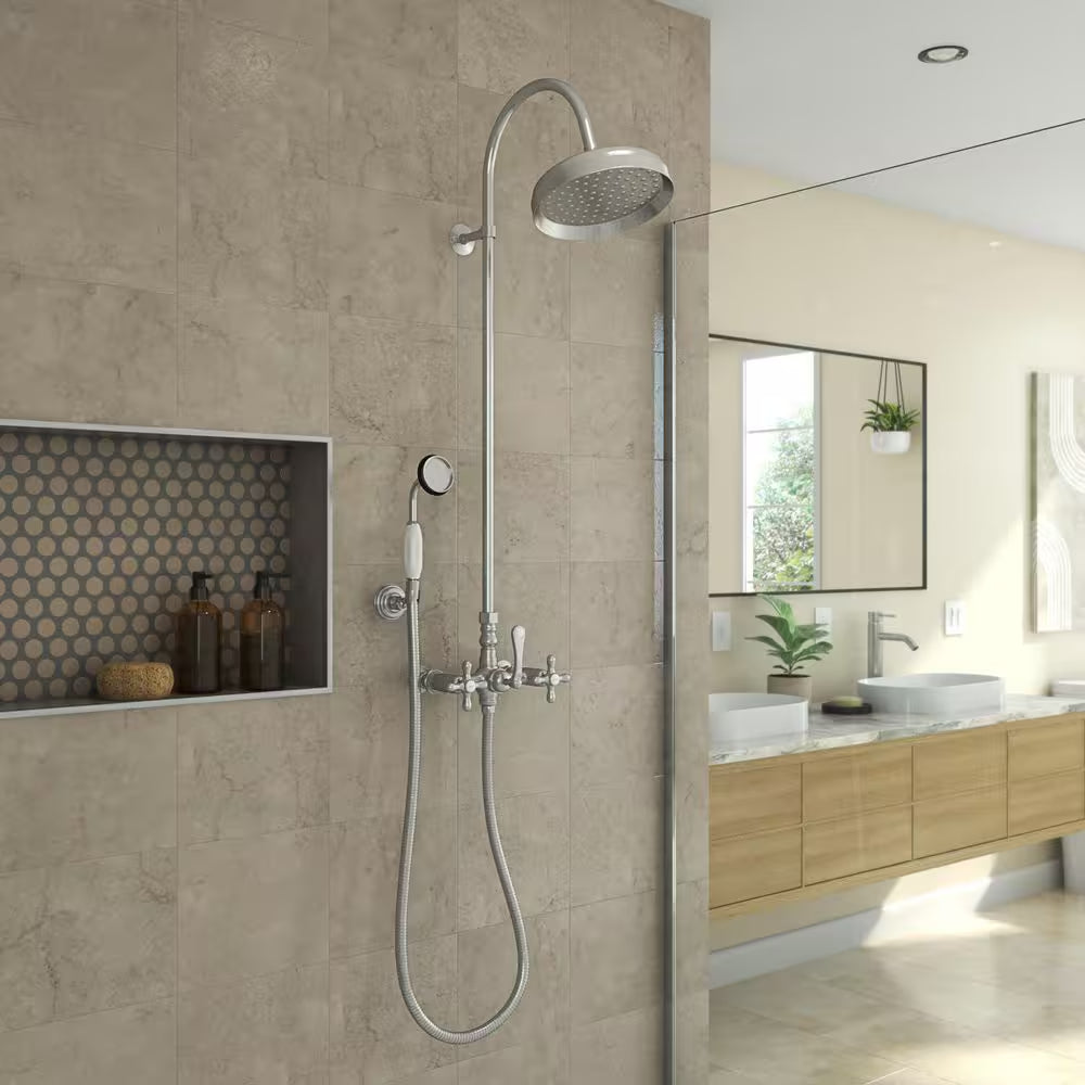 Abbey 10 In. X 28 In. 1/2 In. Shower Faucet Set with Handshower in Brushed Nickel