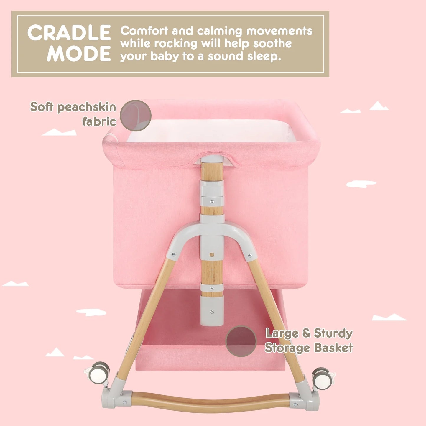 3-in-1 Infant Bassinet Bedside Sleeper for Newborns (0-5 Months) - Pink