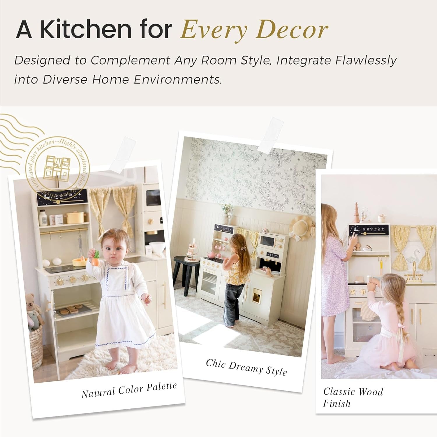 Contemporary Wooden Play Kitchen Set for Children with Enhanced Features and Elegant Design, Ideal Gift for Ages 3 and Up