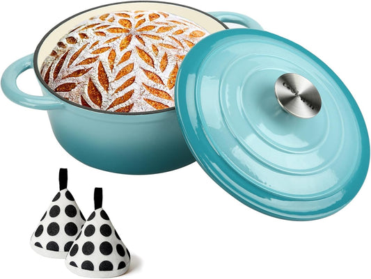 Cast Iron Dutch Oven, 3 QT round Dutch Oven Pot with Self Basting Lid for Home Baking, Braiser, Cooking, Great Christmas Gifts for Family,Teal