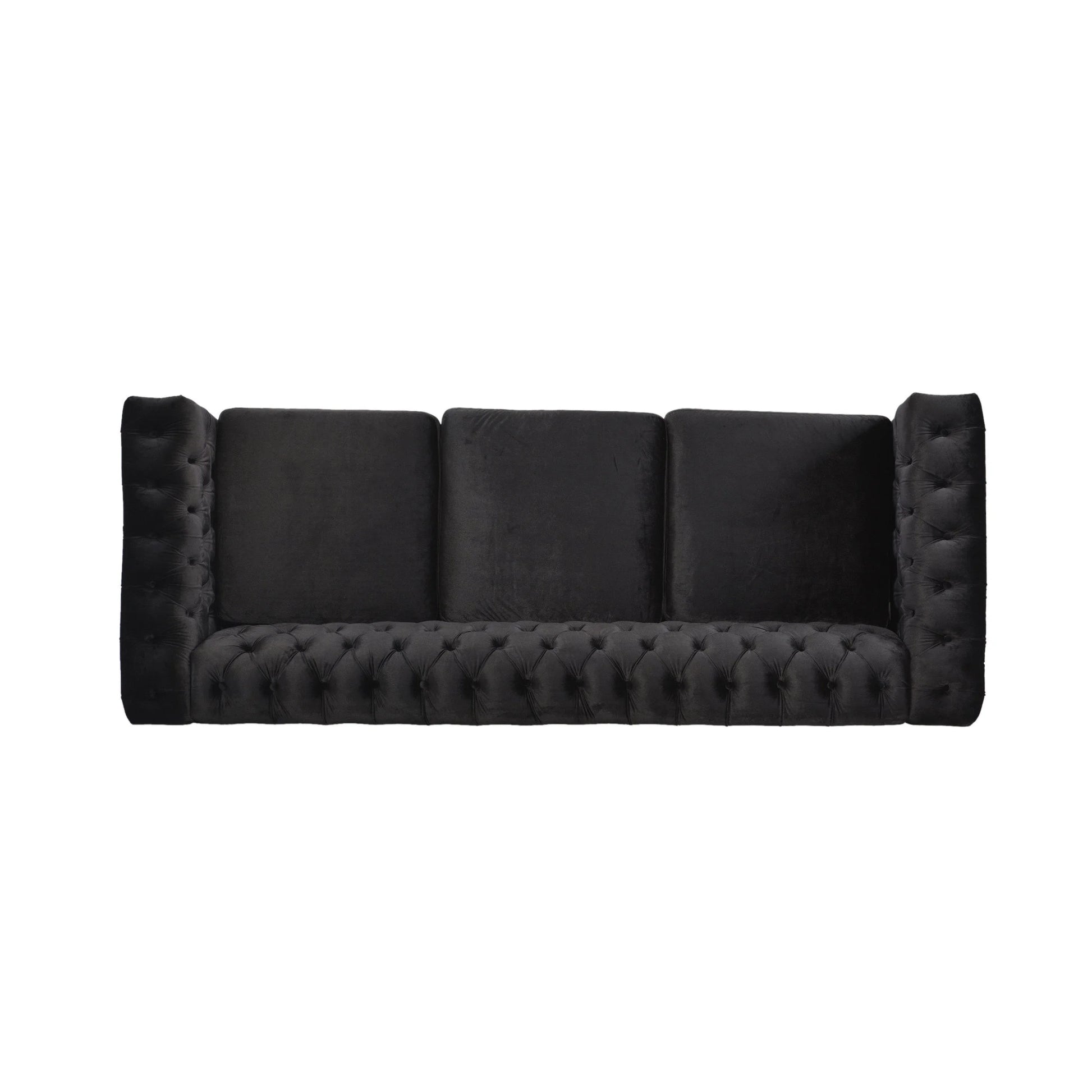 Zyiere Tufted Chesterfield Three-Seater Sofa in Black Velvet and Dark Brown