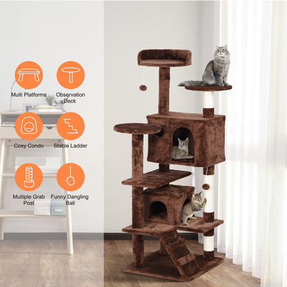 55-Inch Multi-Level Cat Tree Tower Activity Center with Condo - Available in 6 Colors