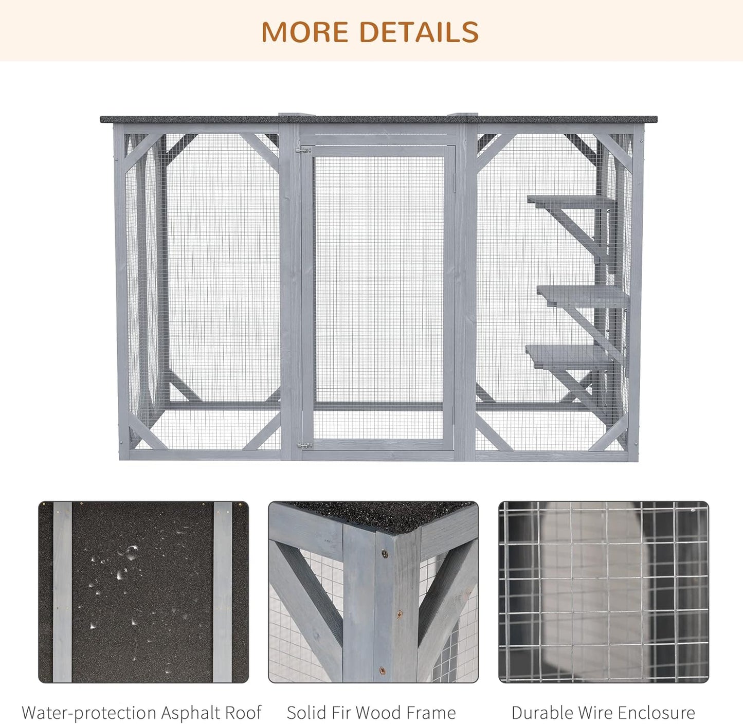 Outdoor Cat House - Wooden Feral Cat Shelter with Platforms, Large Entrance, Weather Protection Asphalt Roof, 71" L, Gray