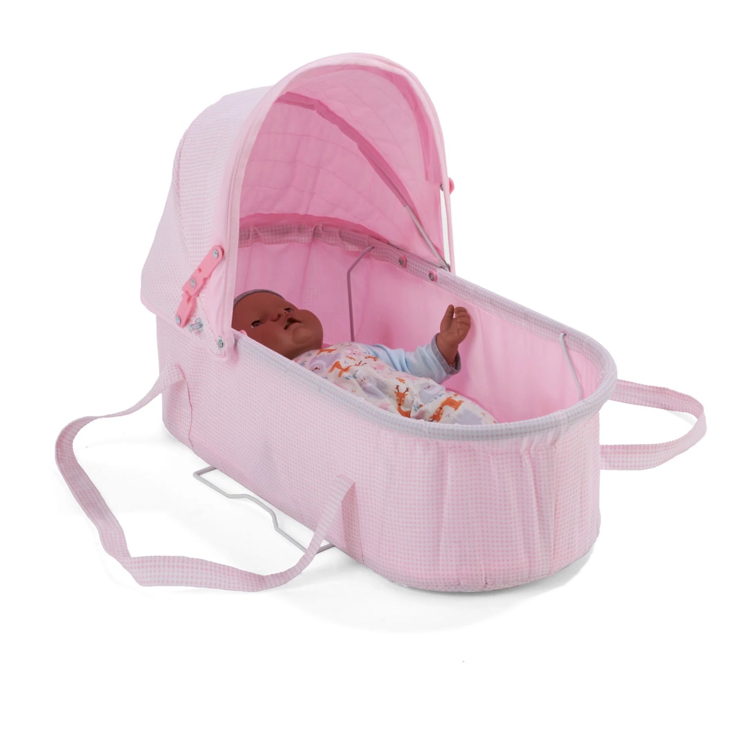 3-in-1 Pink Gingham Doll Pram, Carrier, and Stroller Set