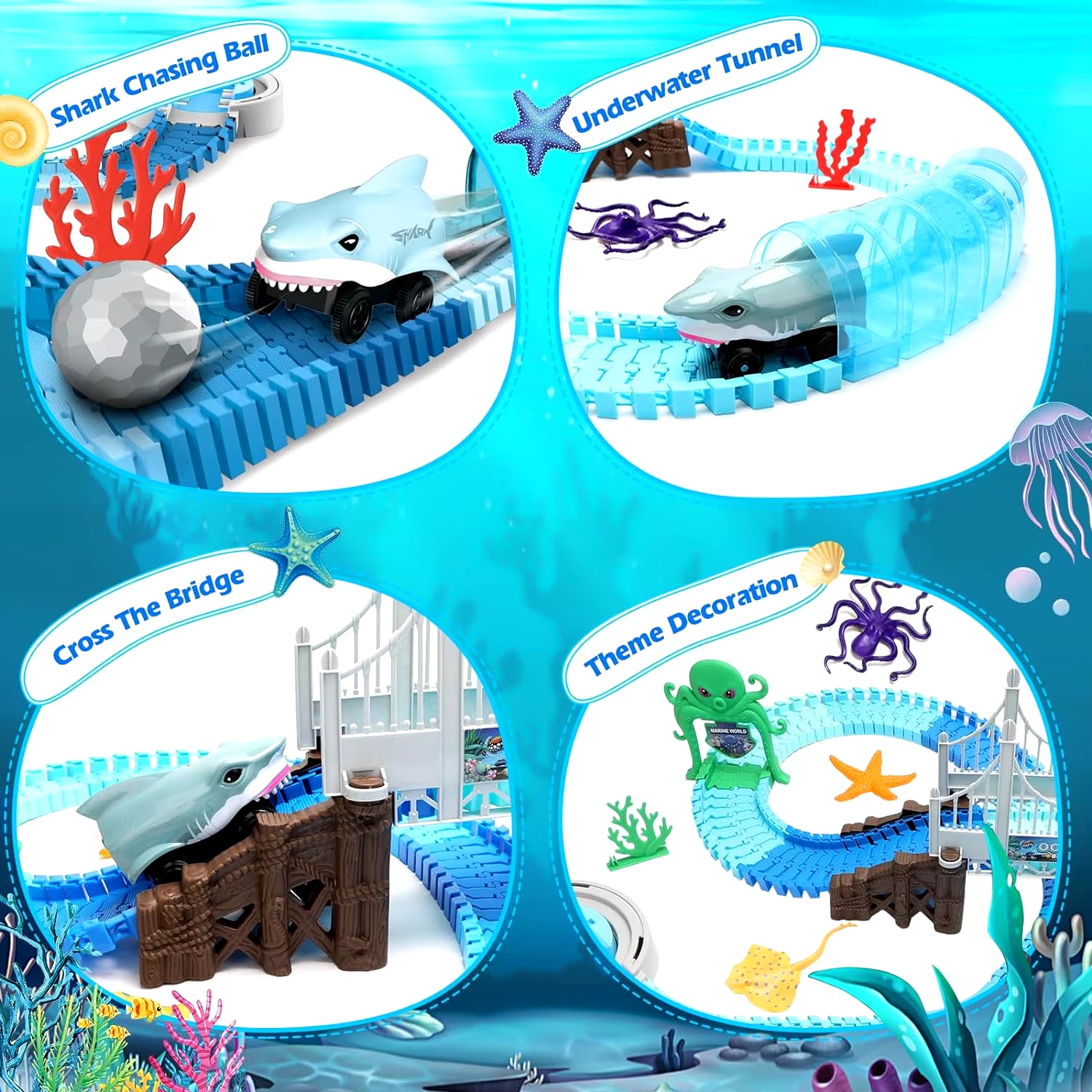 Shark-Inspired Flexible Race Car Track Set for Children Aged 3 and Above - Encouraging STEM Learning with Bendable Racetrack Vehicles