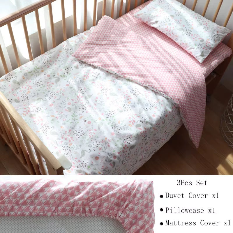 3-Piece Cotton Baby Crib Bedding Set for Boys and Girls, Includes Pillowcase, Sheet, and Duvet Cover, Ideal for Children's Room Decoration