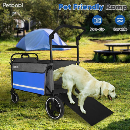 Dog Wagon Stroller for Large & Medium Dogs - 2-In-1 Push-Pull Pet Stroller with Ramp, Foldable All Terrain Wagon Cart, One-Step Brake, Suitable for Outdoor Walks & Camping, Blue