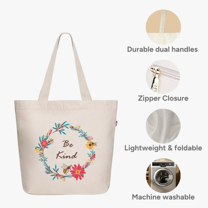 Elegant Large Canvas Tote Bag for Women with Zipper and Pocket - Ideal for Yoga, Work, and Beach Activities