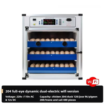 Automatic Egg Incubator 204 Eggs PVC Dual Electric Hatching Machine Automatic Temperature & Humidity Display & Egg Turning