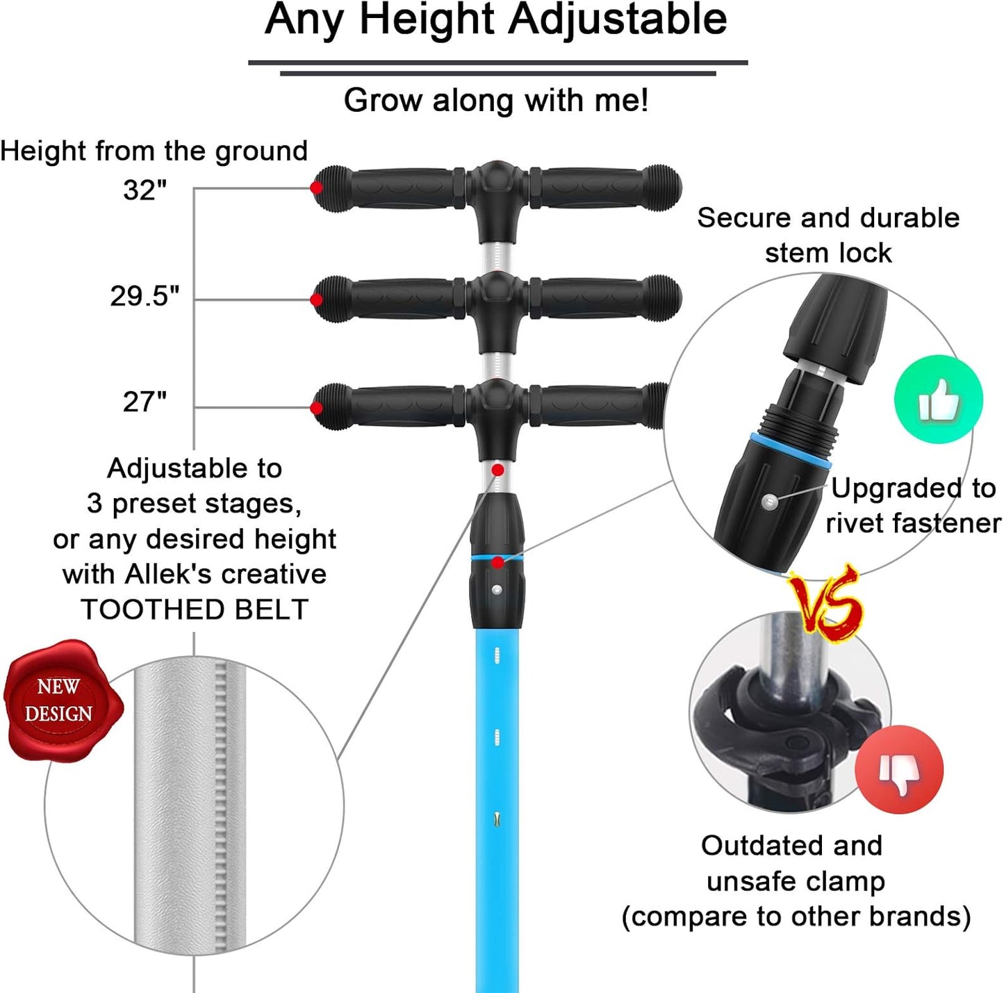 Lean 'N Glide B03 3-Wheeled Kick Scooter for Children Aged 3-12 Years, Adjustable Handlebar, Extra Wide PU Light-Up Wheels, Durable Deck - Aqua Blue