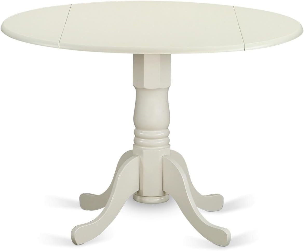 3-Piece Round Dining Table Set for Small Spaces, Featuring Dropleaf Table and 2 Wooden Chairs, 42x42 Inches, Linen White Finish