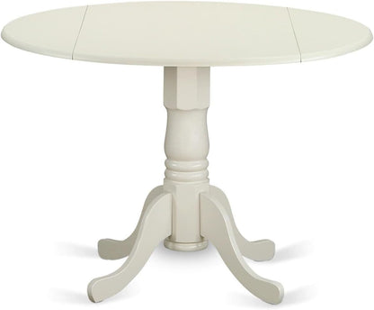 3-Piece Round Dining Table Set for Small Spaces, Featuring Dropleaf Table and 2 Wooden Chairs, 42x42 Inches, Linen White Finish