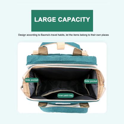 Multifunctional Diaper Bag Backpack with Integrated Changing Station, Foldable Crib, Insulated Bottle Compartment, Waterproof Design, and USB Charging Port - The Ultimate Travel Solution for Parents