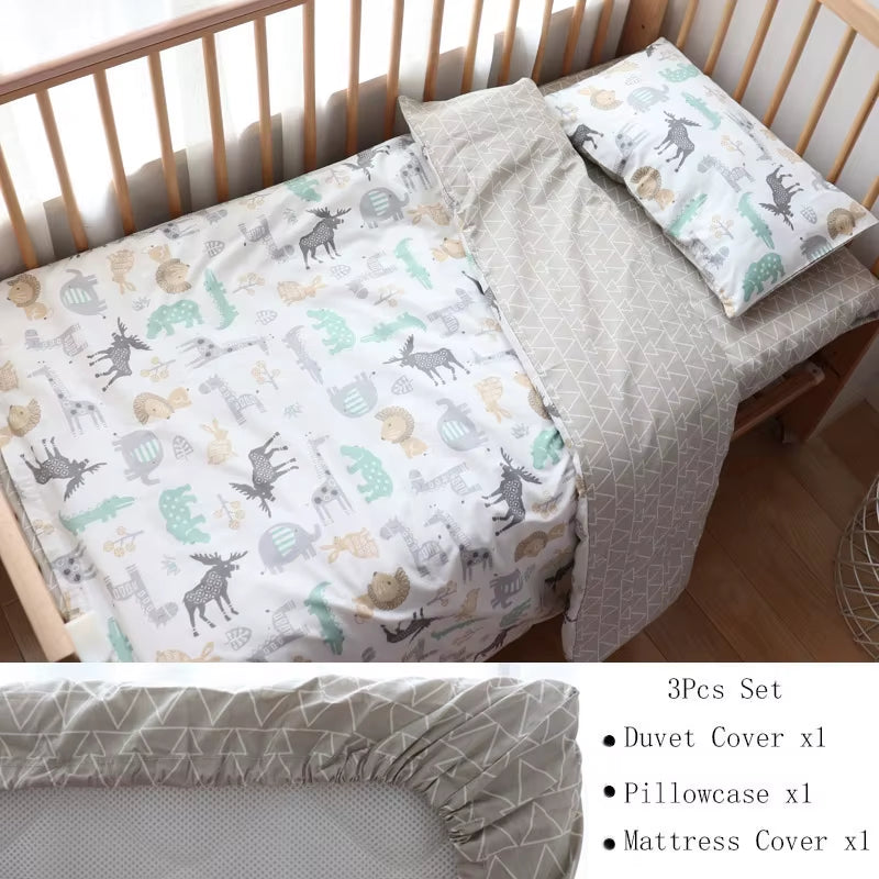 3-Piece Cotton Baby Crib Bedding Set for Boys and Girls, Includes Pillowcase, Sheet, and Duvet Cover, Ideal for Children's Room Decoration