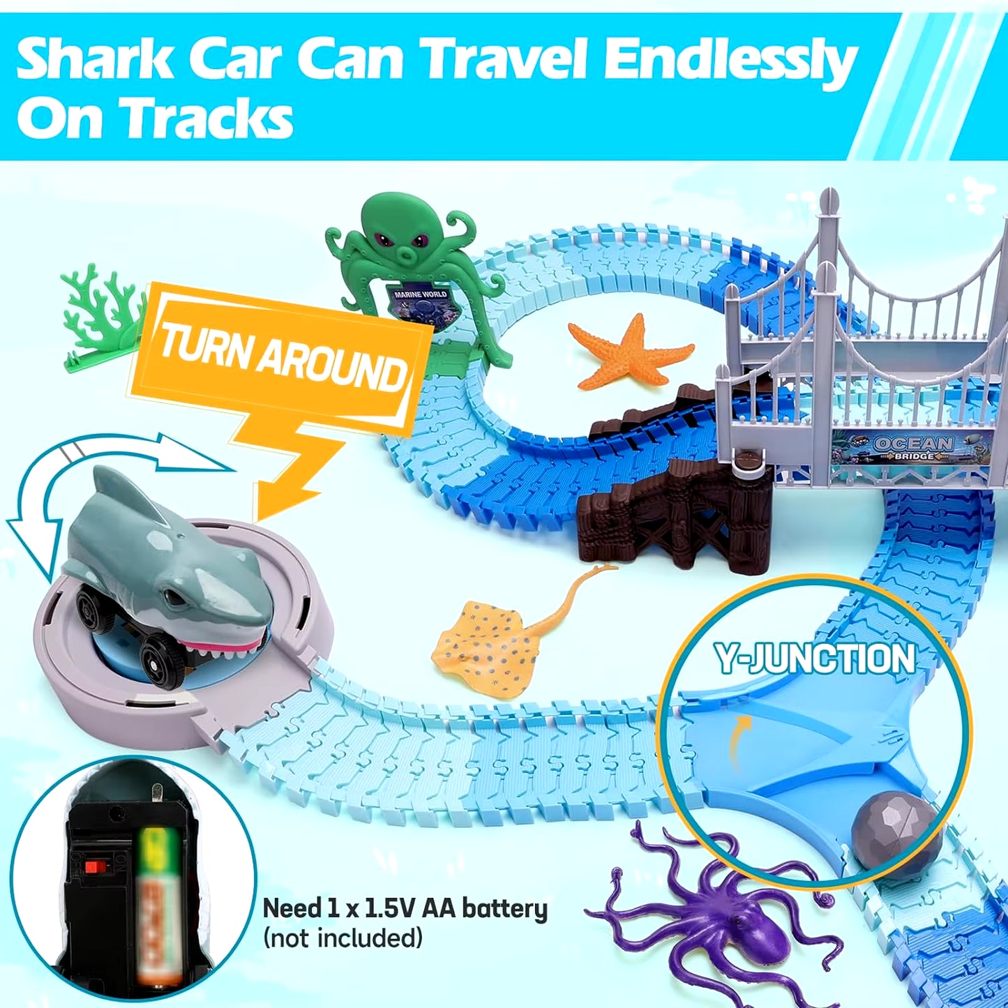 Shark-Inspired Flexible Race Car Track Set for Children Aged 3 and Above - Encouraging STEM Learning with Bendable Racetrack Vehicles
