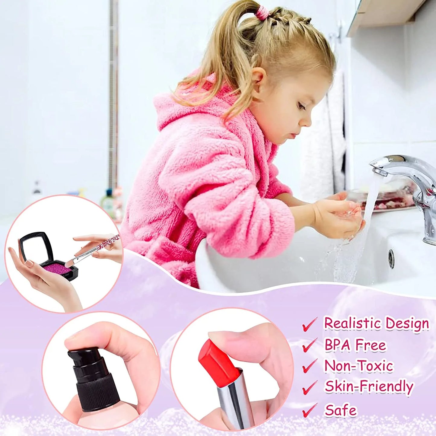 Kids Makeup Kit for Girl with Make up Remover - Non Toxic Play Princess Cosmetic Set - Ideal Birthday for Little Girls Ages 3+Year Old Children (Not Real Makeup)