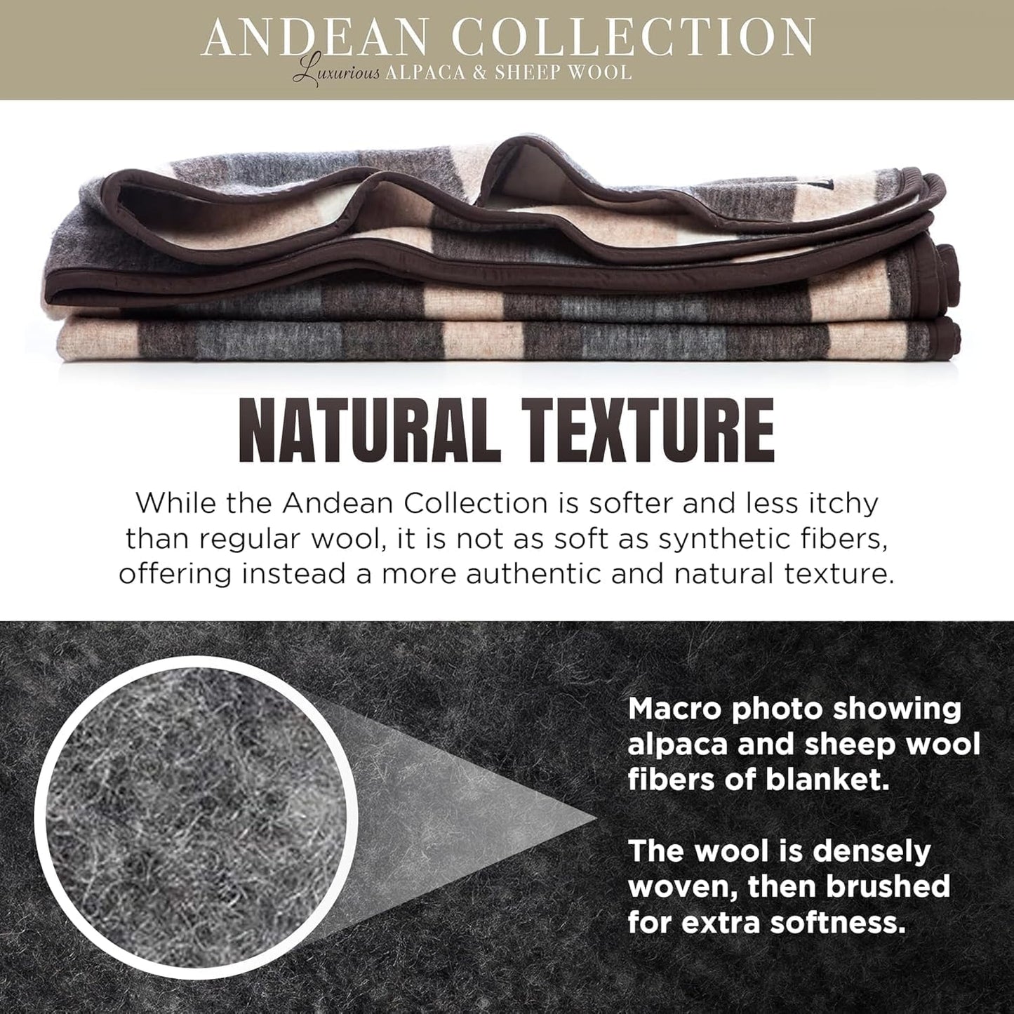 Natural Alpaca and Sheep Wool Twin Blanket – Heavyweight, Breathable, and Textured – 63 x 84 Inches, 4.2 lbs – Crafted in Peru