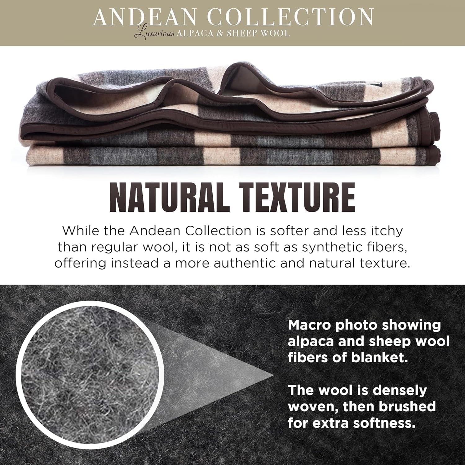 Natural Alpaca and Sheep Wool Twin Blanket – Heavyweight, Breathable, and Textured – 63 x 84 Inches, 4.2 lbs – Crafted in Peru