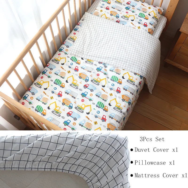 3-Piece Cotton Baby Crib Bedding Set for Boys and Girls, Includes Pillowcase, Sheet, and Duvet Cover, Ideal for Children's Room Decoration