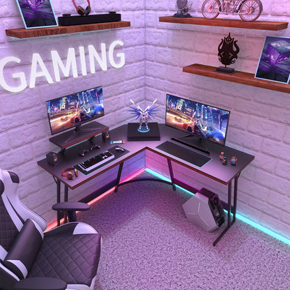 51.2" L-Shaped Gaming Desk with Carbon Fiber Surface, Black