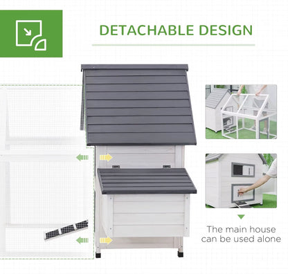 65-Inch Wooden Chicken Coop with Detachable Run, Outdoor Poultry House with Nesting Box and Removable Tray