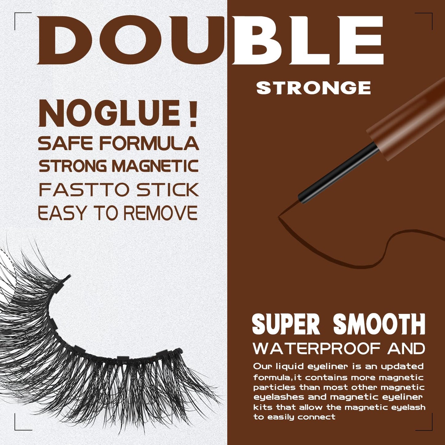 Magnetic Eyelashes Cat-Eye Full Volume Magnetic Lashes,Reusable Easy Fake Eye Lash, 2 Tuble Strongest Waterproof Liquid Liner Brown.Vegan & Cruelty Free（1 Black+1Brown)