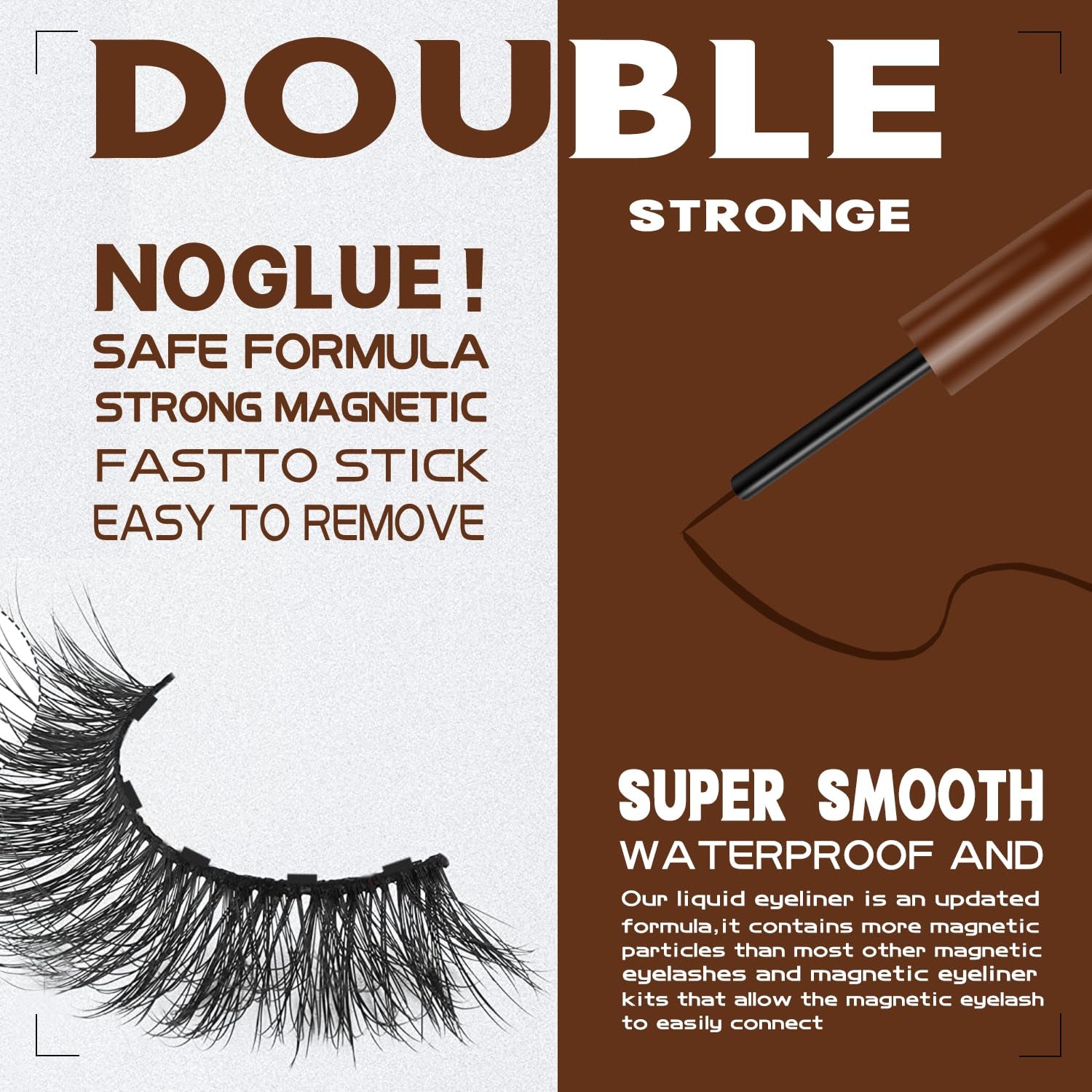 Magnetic Eyelashes Cat-Eye Full Volume Magnetic Lashes,Reusable Easy Fake Eye Lash, 2 Tuble Strongest Waterproof Liquid Liner Brown.Vegan & Cruelty Free（1 Black+1Brown)