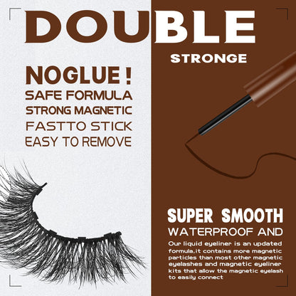 Magnetic Eyelashes Cat-Eye Full Volume Magnetic Lashes,Reusable Easy Fake Eye Lash, 2 Tuble Strongest Waterproof Liquid Liner Brown.Vegan & Cruelty Free（1 Black+1Brown)