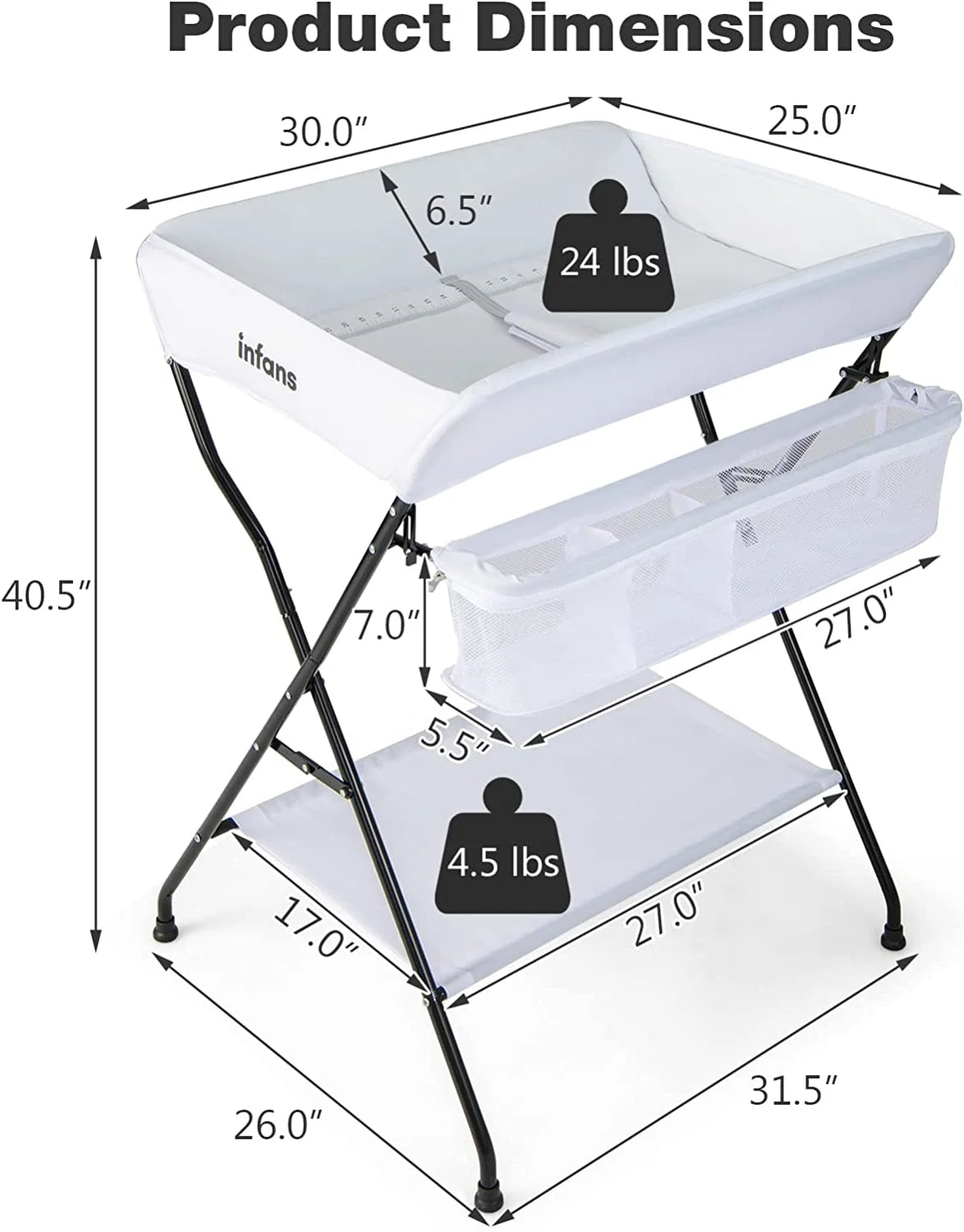 Portable Folding Baby Changing Table with Safety Belt and Spacious Storage Racks for Newborns and Infants (White)