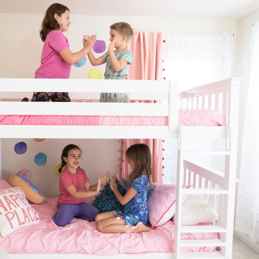 Twin Over Twin Solid Wood Bunk Bed Frame with Ladder and Safety Guardrails, Easy Assembly, No Box Spring Required, White Finish