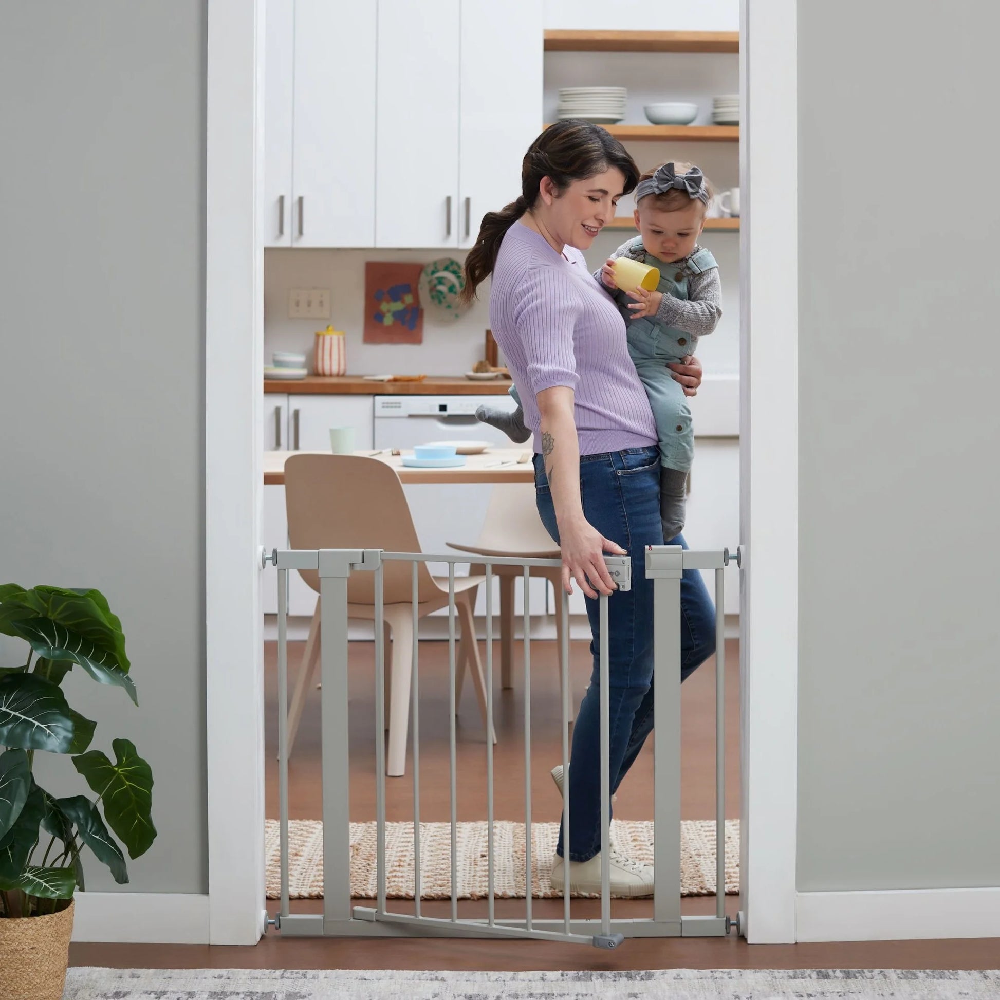 Pressure-Mounted Baby Gates for Doorways, Securetech® No-Drill Design with Integrated Door, Adjustable Width 29-38 Inches