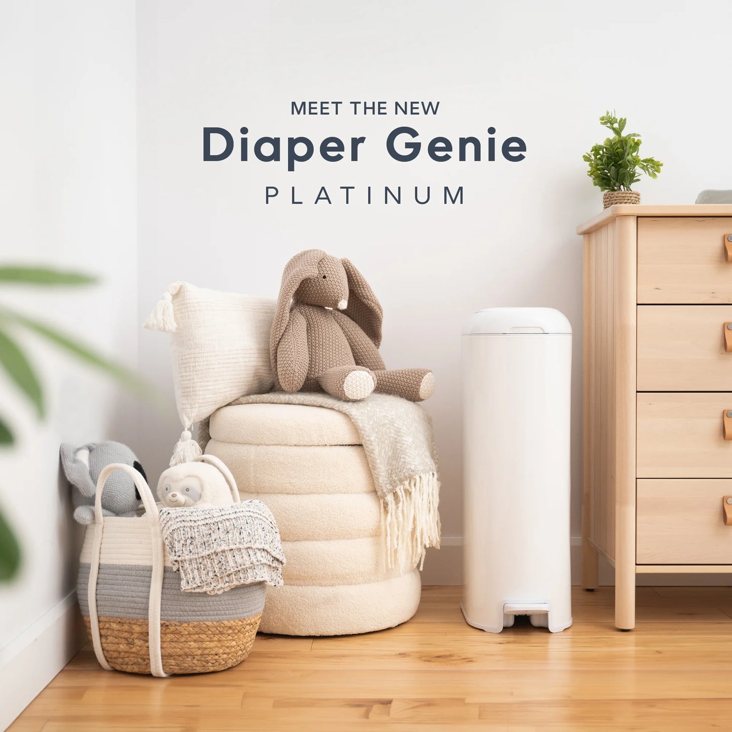 Platinum White Stainless Steel Diaper Disposal System with 18 Roll Bags for Infants