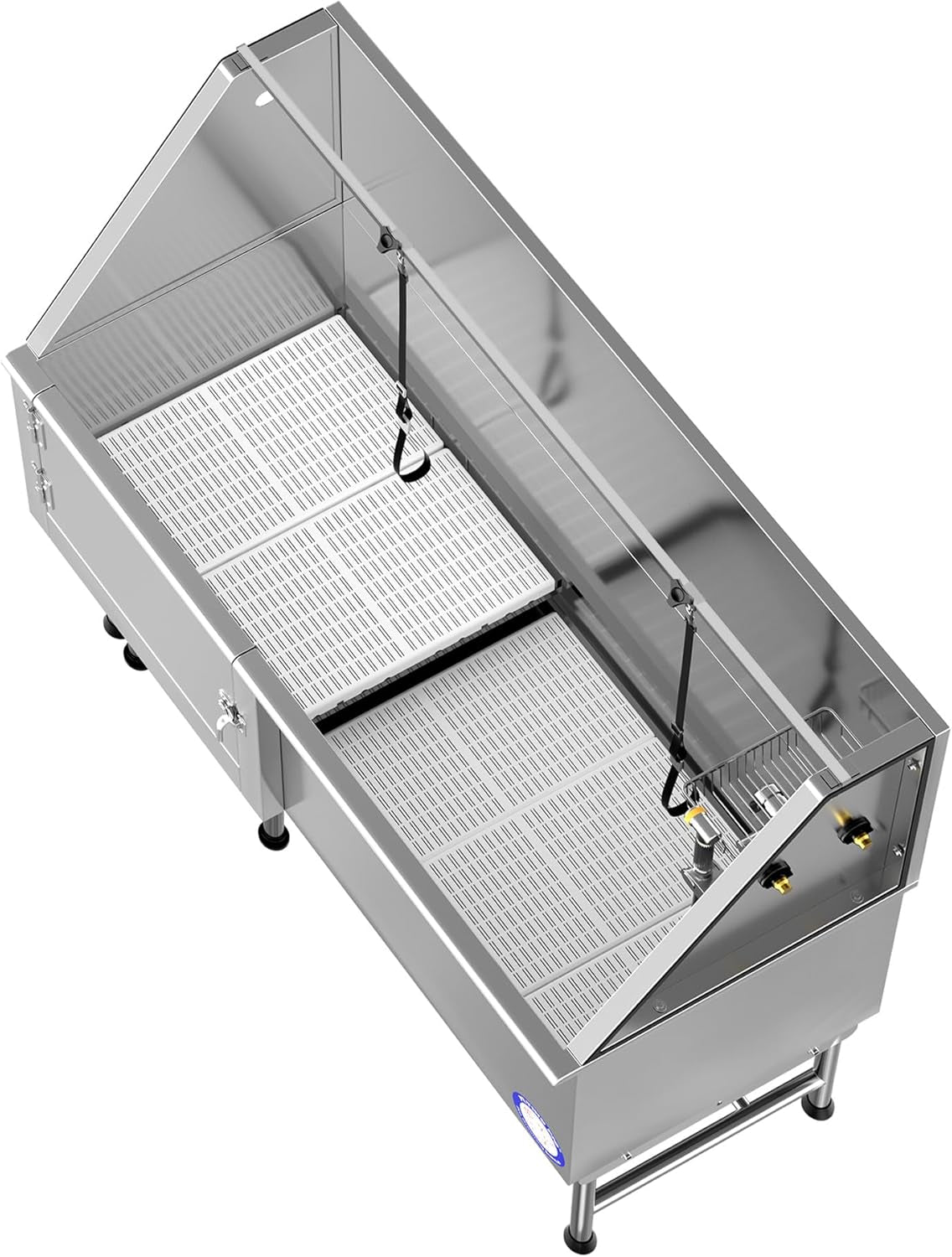 62" Stainless Steel Pet Grooming Bath Tub with Walk-In Ramp and Accessories (Left Door/Right Drain)