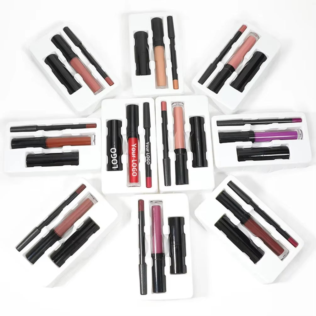 Private Label Lip Set Three-Piece Lip Liner Matte Lipstick Lip Gloss Moisturizing Long-Lasting High Pigment Lip Kit Wholesale