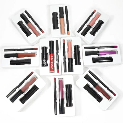 Private Label Lip Set Three-Piece Lip Liner Matte Lipstick Lip Gloss Moisturizing Long-Lasting High Pigment Lip Kit Wholesale